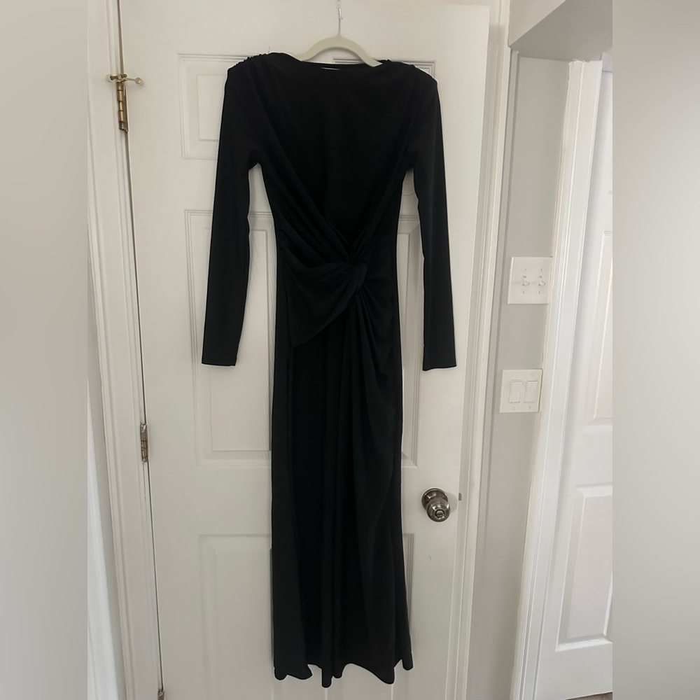 Twist-Front Black Long Sleeve Maxi Dress